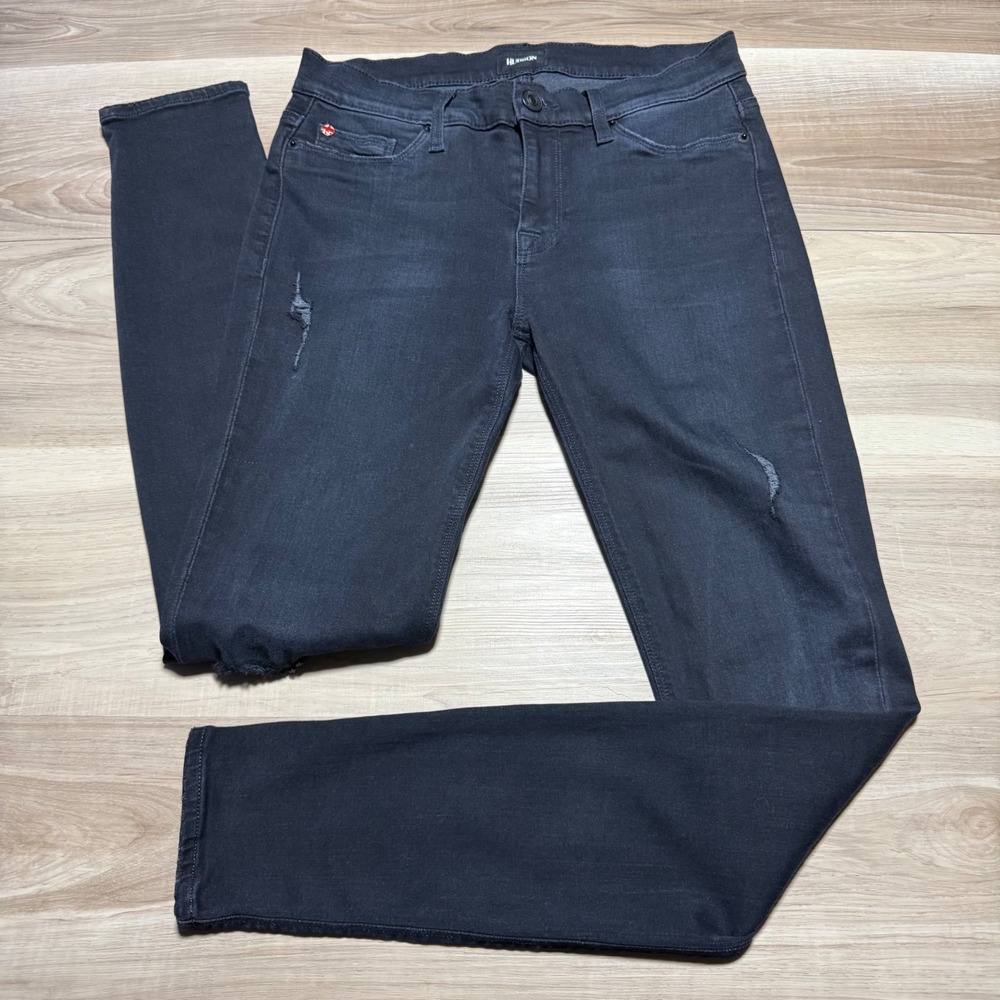 Hudson Skinny Jeans Womens 26 Black Distressed Low Rise Stretch Denim Pants